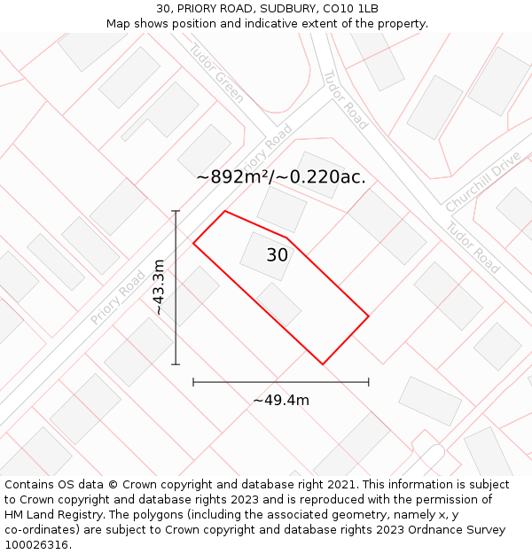 30, PRIORY ROAD, SUDBURY, CO10 1LB: Plot and title map