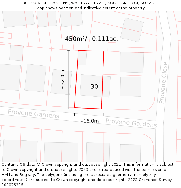 30, PROVENE GARDENS, WALTHAM CHASE, SOUTHAMPTON, SO32 2LE: Plot and title map