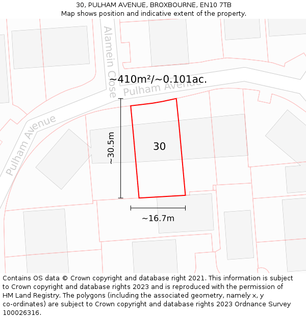 30, PULHAM AVENUE, BROXBOURNE, EN10 7TB: Plot and title map