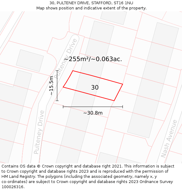 30, PULTENEY DRIVE, STAFFORD, ST16 1NU: Plot and title map