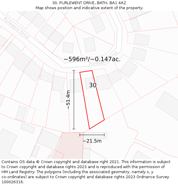 30, PURLEWENT DRIVE, BATH, BA1 4AZ: Plot and title map