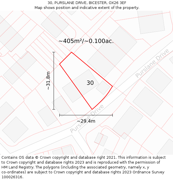 30, PURSLANE DRIVE, BICESTER, OX26 3EF: Plot and title map