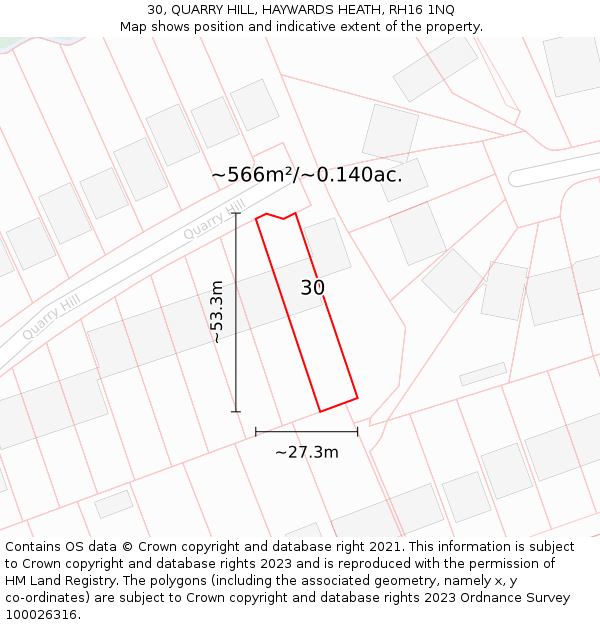 30, QUARRY HILL, HAYWARDS HEATH, RH16 1NQ: Plot and title map