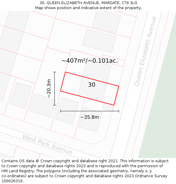 30, QUEEN ELIZABETH AVENUE, MARGATE, CT9 3LG: Plot and title map