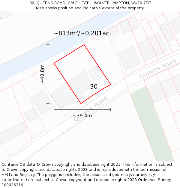 30, QUEENS ROAD, CALF HEATH, WOLVERHAMPTON, WV10 7DT: Plot and title map