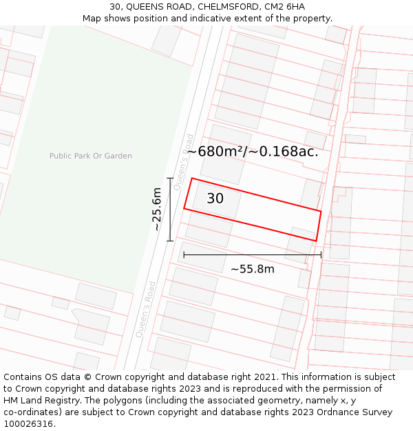 30, QUEENS ROAD, CHELMSFORD, CM2 6HA: Plot and title map