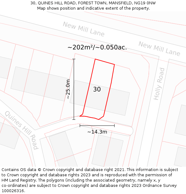30, QUINES HILL ROAD, FOREST TOWN, MANSFIELD, NG19 0NW: Plot and title map