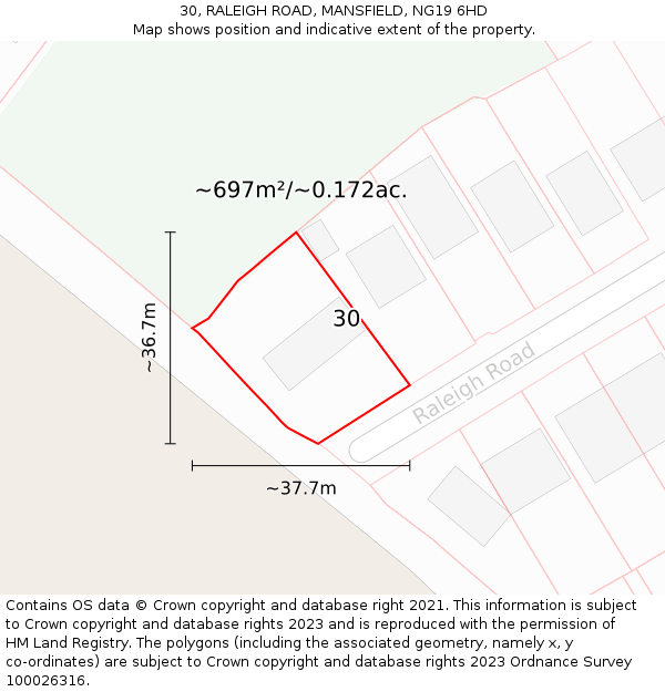 30, RALEIGH ROAD, MANSFIELD, NG19 6HD: Plot and title map