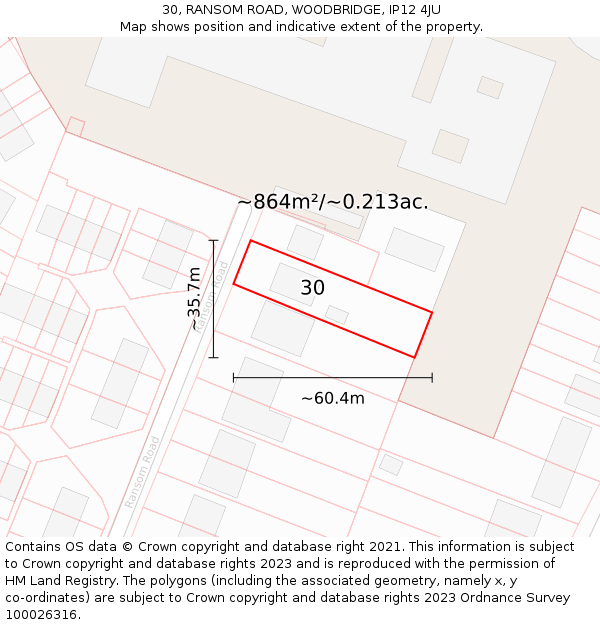30, RANSOM ROAD, WOODBRIDGE, IP12 4JU: Plot and title map