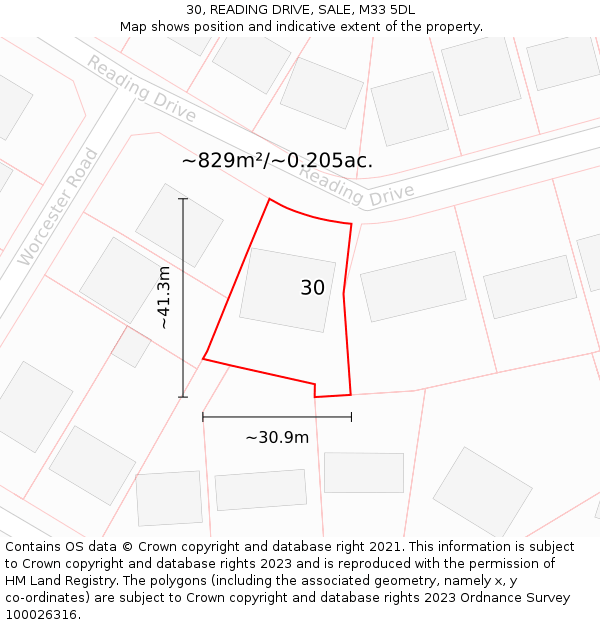 30, READING DRIVE, SALE, M33 5DL: Plot and title map