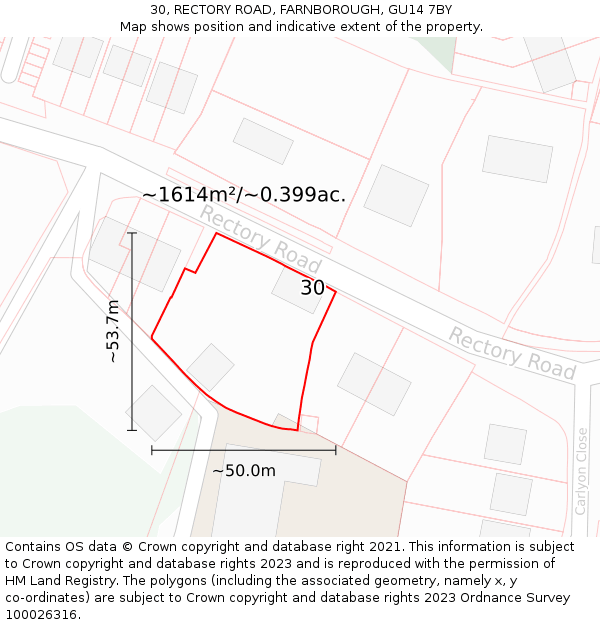 30, RECTORY ROAD, FARNBOROUGH, GU14 7BY: Plot and title map