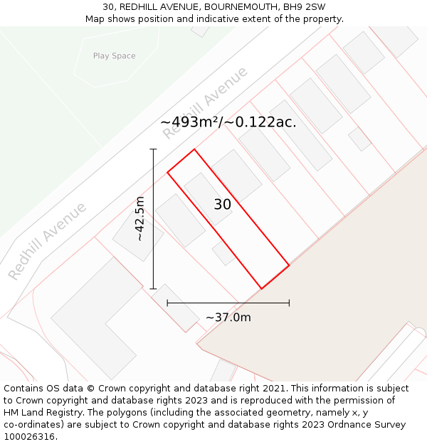 30, REDHILL AVENUE, BOURNEMOUTH, BH9 2SW: Plot and title map
