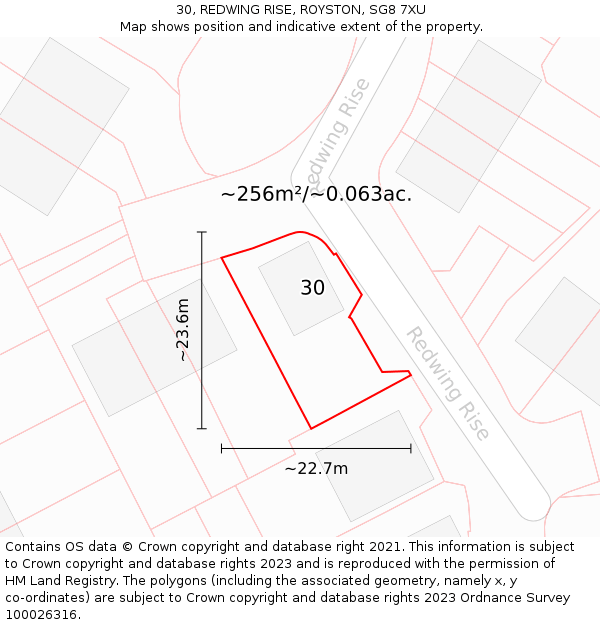 30, REDWING RISE, ROYSTON, SG8 7XU: Plot and title map