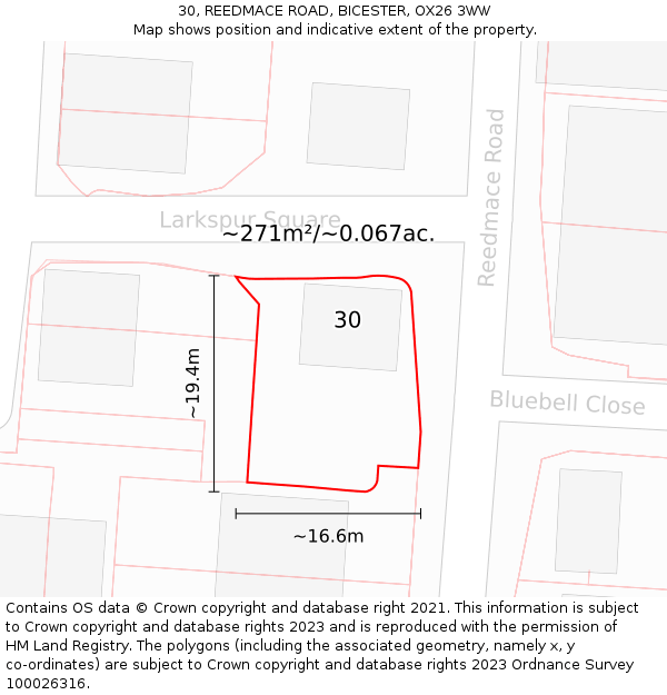 30, REEDMACE ROAD, BICESTER, OX26 3WW: Plot and title map