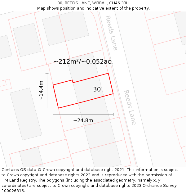 30, REEDS LANE, WIRRAL, CH46 3RH: Plot and title map