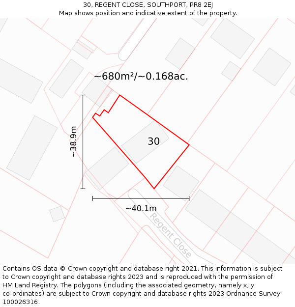 30, REGENT CLOSE, SOUTHPORT, PR8 2EJ: Plot and title map