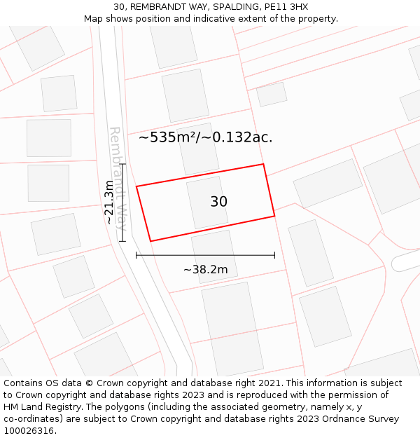 30, REMBRANDT WAY, SPALDING, PE11 3HX: Plot and title map