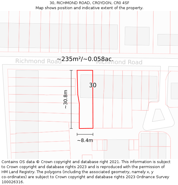 30, RICHMOND ROAD, CROYDON, CR0 4SF: Plot and title map