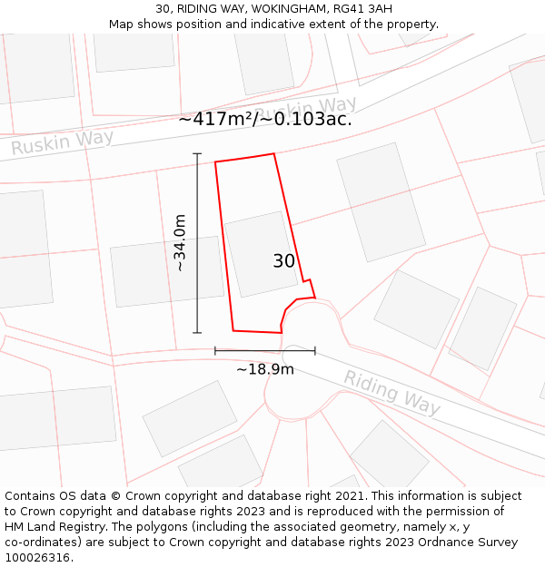 30, RIDING WAY, WOKINGHAM, RG41 3AH: Plot and title map