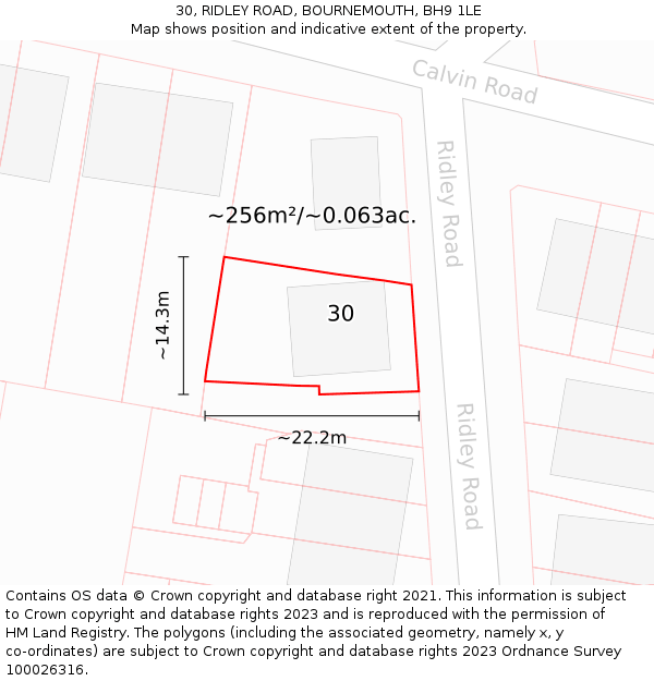 30, RIDLEY ROAD, BOURNEMOUTH, BH9 1LE: Plot and title map