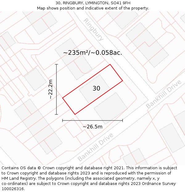 30, RINGBURY, LYMINGTON, SO41 9FH: Plot and title map