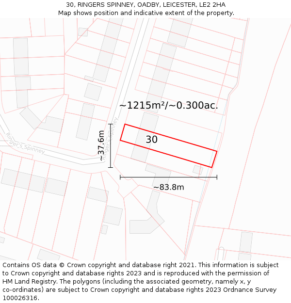 30, RINGERS SPINNEY, OADBY, LEICESTER, LE2 2HA: Plot and title map