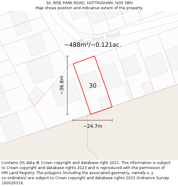 30, RISE PARK ROAD, NOTTINGHAM, NG5 5BN: Plot and title map