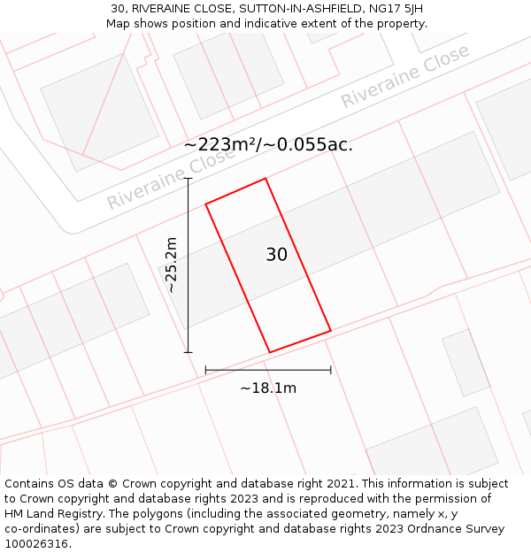 30, RIVERAINE CLOSE, SUTTON-IN-ASHFIELD, NG17 5JH: Plot and title map