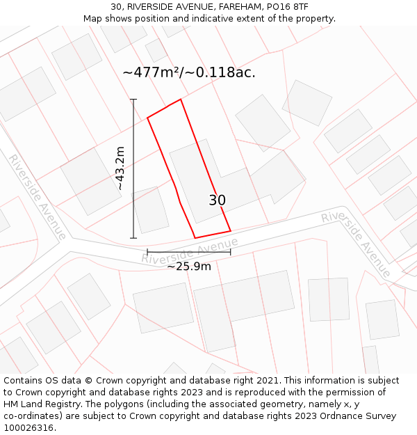 30, RIVERSIDE AVENUE, FAREHAM, PO16 8TF: Plot and title map