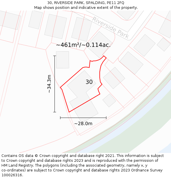 30, RIVERSIDE PARK, SPALDING, PE11 2FQ: Plot and title map