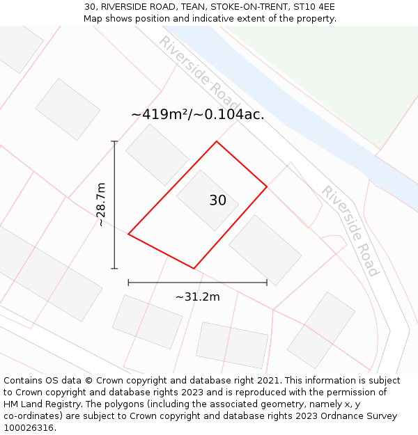 30, RIVERSIDE ROAD, TEAN, STOKE-ON-TRENT, ST10 4EE: Plot and title map