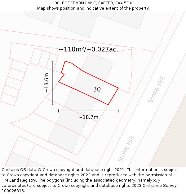 30, ROSEBARN LANE, EXETER, EX4 5DX: Plot and title map