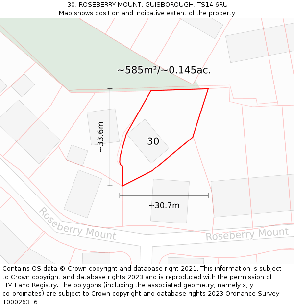 30, ROSEBERRY MOUNT, GUISBOROUGH, TS14 6RU: Plot and title map