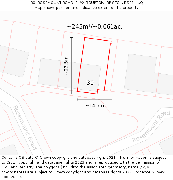 30, ROSEMOUNT ROAD, FLAX BOURTON, BRISTOL, BS48 1UQ: Plot and title map