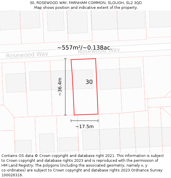 30, ROSEWOOD WAY, FARNHAM COMMON, SLOUGH, SL2 3QD: Plot and title map