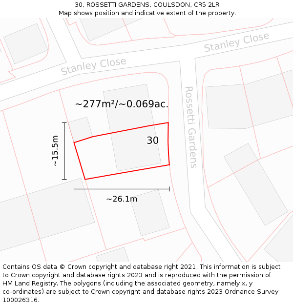 30, ROSSETTI GARDENS, COULSDON, CR5 2LR: Plot and title map