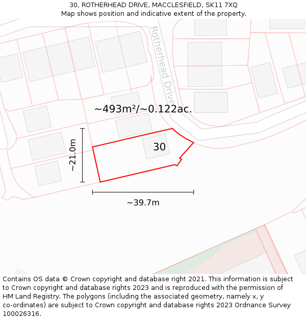 30, ROTHERHEAD DRIVE, MACCLESFIELD, SK11 7XQ: Plot and title map