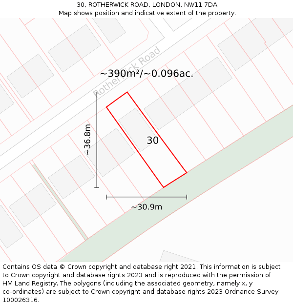 30, ROTHERWICK ROAD, LONDON, NW11 7DA: Plot and title map