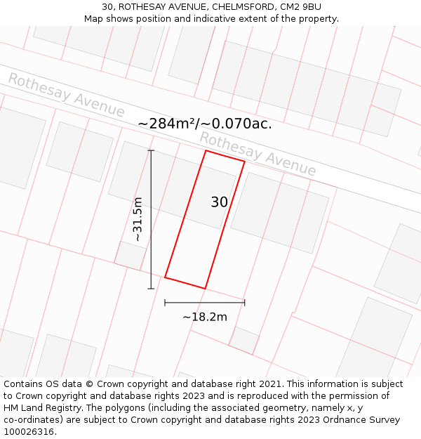 30, ROTHESAY AVENUE, CHELMSFORD, CM2 9BU: Plot and title map