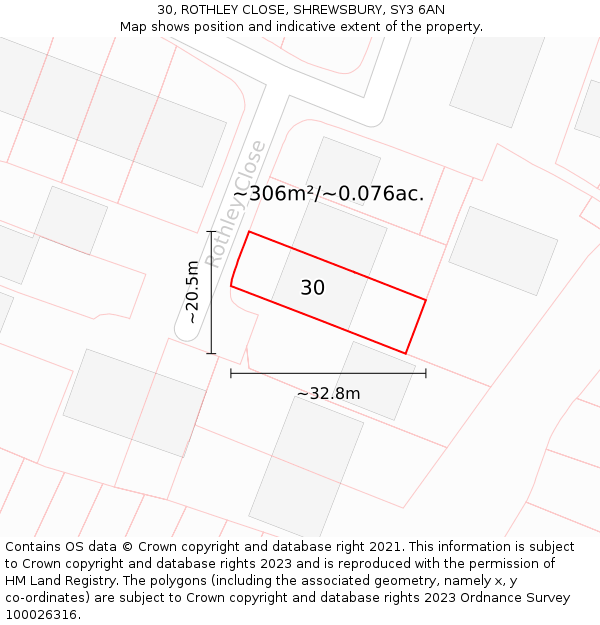 30, ROTHLEY CLOSE, SHREWSBURY, SY3 6AN: Plot and title map