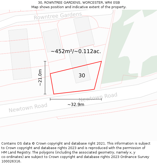 30, ROWNTREE GARDENS, WORCESTER, WR4 0SB: Plot and title map