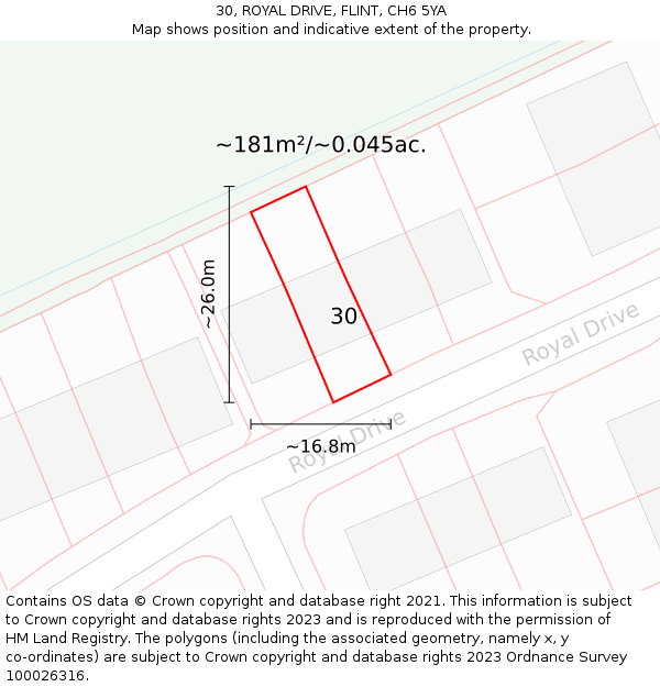 30, ROYAL DRIVE, FLINT, CH6 5YA: Plot and title map