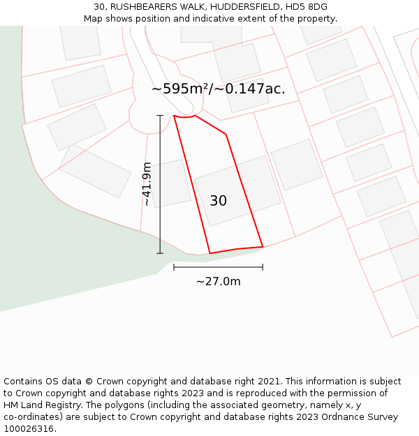 30, RUSHBEARERS WALK, HUDDERSFIELD, HD5 8DG: Plot and title map