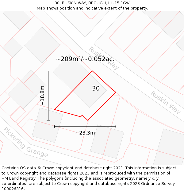 30, RUSKIN WAY, BROUGH, HU15 1GW: Plot and title map