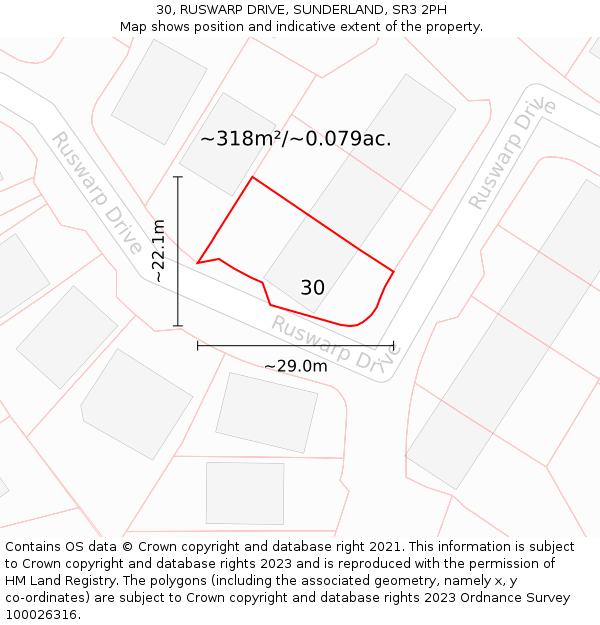 30, RUSWARP DRIVE, SUNDERLAND, SR3 2PH: Plot and title map