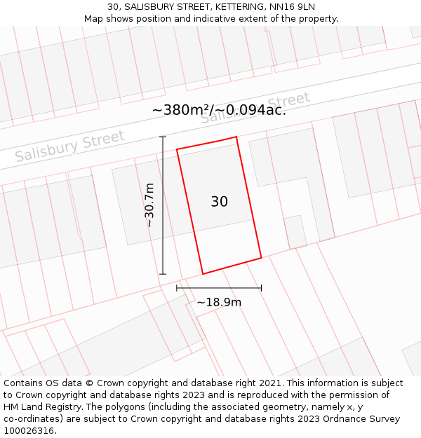 30, SALISBURY STREET, KETTERING, NN16 9LN: Plot and title map