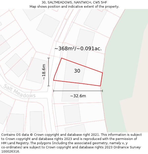 30, SALTMEADOWS, NANTWICH, CW5 5HF: Plot and title map