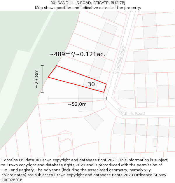 30, SANDHILLS ROAD, REIGATE, RH2 7RJ: Plot and title map