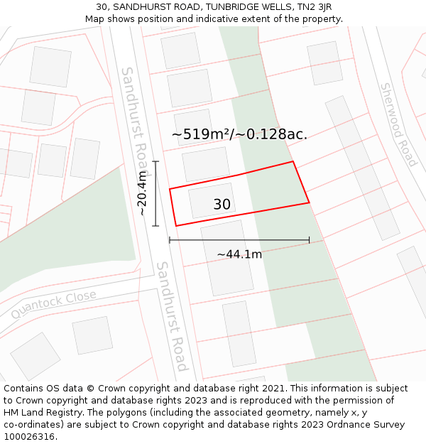 30, SANDHURST ROAD, TUNBRIDGE WELLS, TN2 3JR: Plot and title map