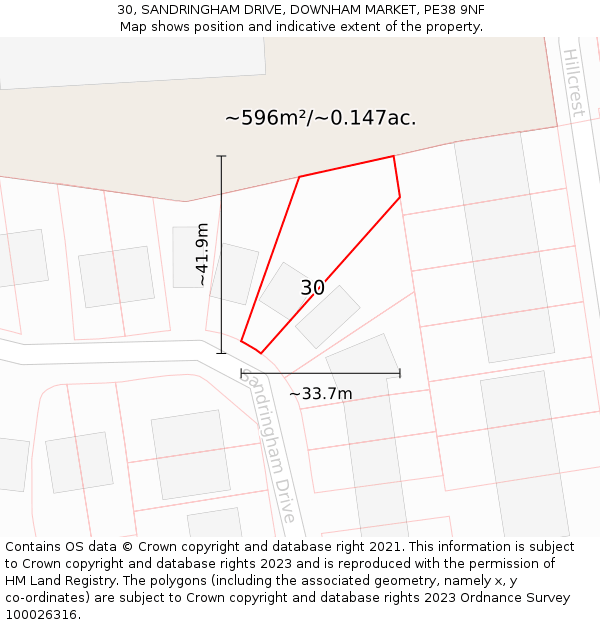 30, SANDRINGHAM DRIVE, DOWNHAM MARKET, PE38 9NF: Plot and title map
